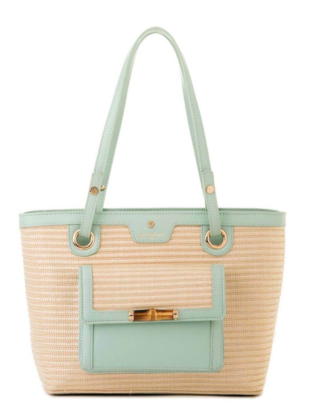 Spartina 449 Sea Salt Bamboo Chic Tote; Straw and Pale Green Leather - Boutique